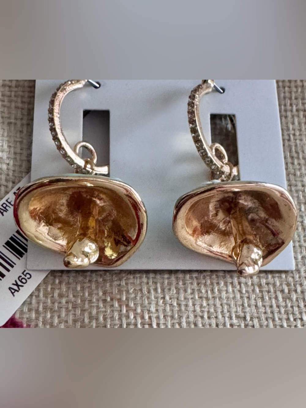 Bella Jack Mushroom Earrings NWT Polka Dots Rhinestones Enamel Gold Tone - Picture 2 of 8